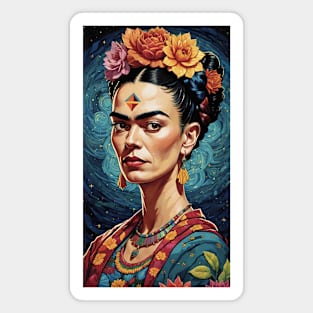 Frida's Vibrant Vision: Colorful Portrait Illustration Magnet